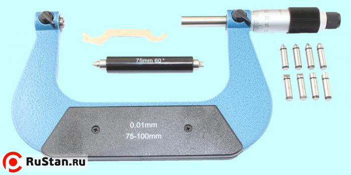 Микрометр Резьбовой со вставками  МВМ-100, 75-100 мм (4 пары вставок) "TLX" фото №1